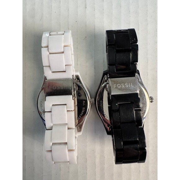 LOT OF 2 FOSSIL ES2443 Women\'s Stella Black White Resin Quartz Dial Watch